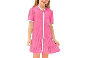 BesserBay Girls Summer Beach Quick Dry Cover Up Ruffle Hem Terry Smocked Hooded 4-14 Years with Pockets