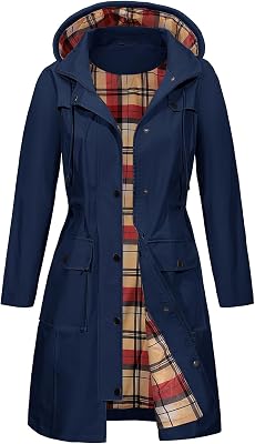 Veste Femme Imperméable à Capuche Longue Manteau de Pluie Femme Legere Trench Capuche Femme Poncho Pluie Impermeable Coupe Vent Printemps Été Automne, Bleu marine, M