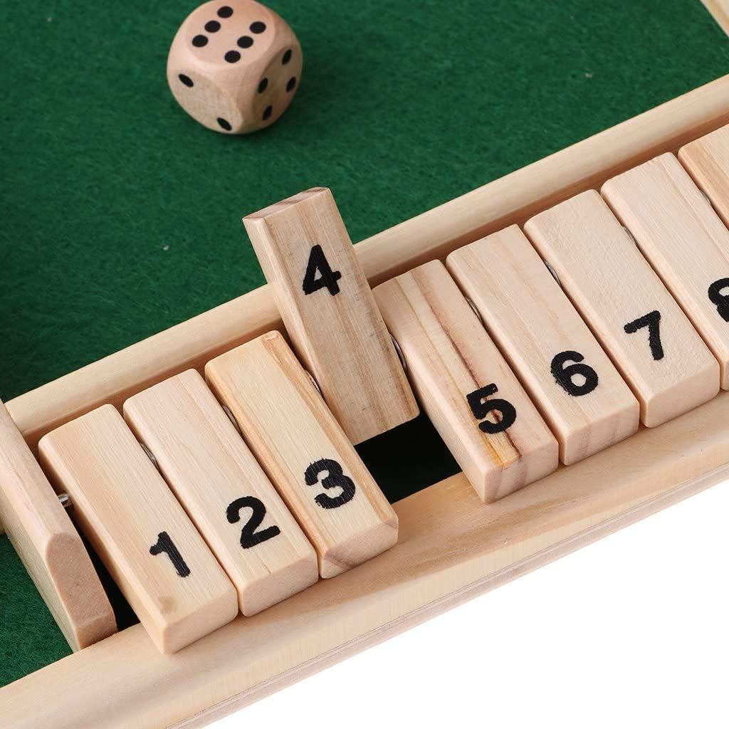POFET Wood Deluxe 4 Sided 10 Number Shut The Box Dice Board Game For Kids Adults Strategy Traditional Wooden Game Set - Image 4