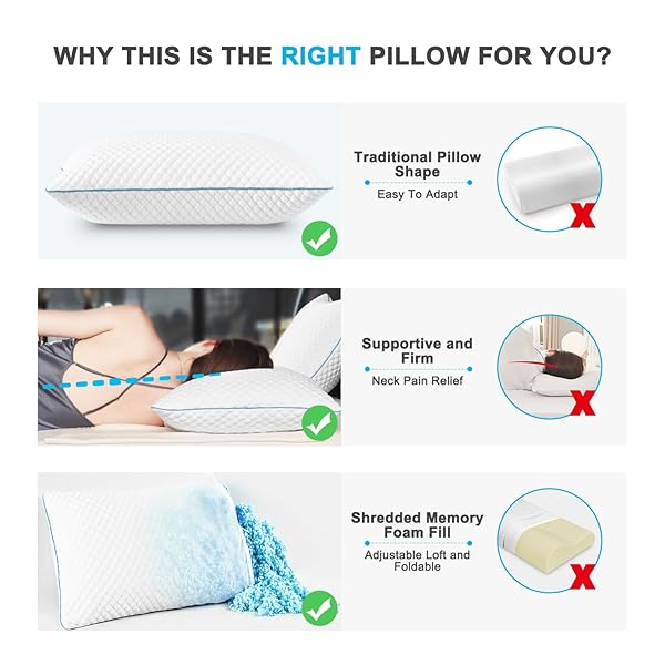 VVZ COOLING BED PILLOWS QUEEN SIZE SET OF 4, SHREDDED MEMORY FOAM PILLOWS COOL COLD PILLOW FOR SIDE BACK STOMACH SLEEPERS