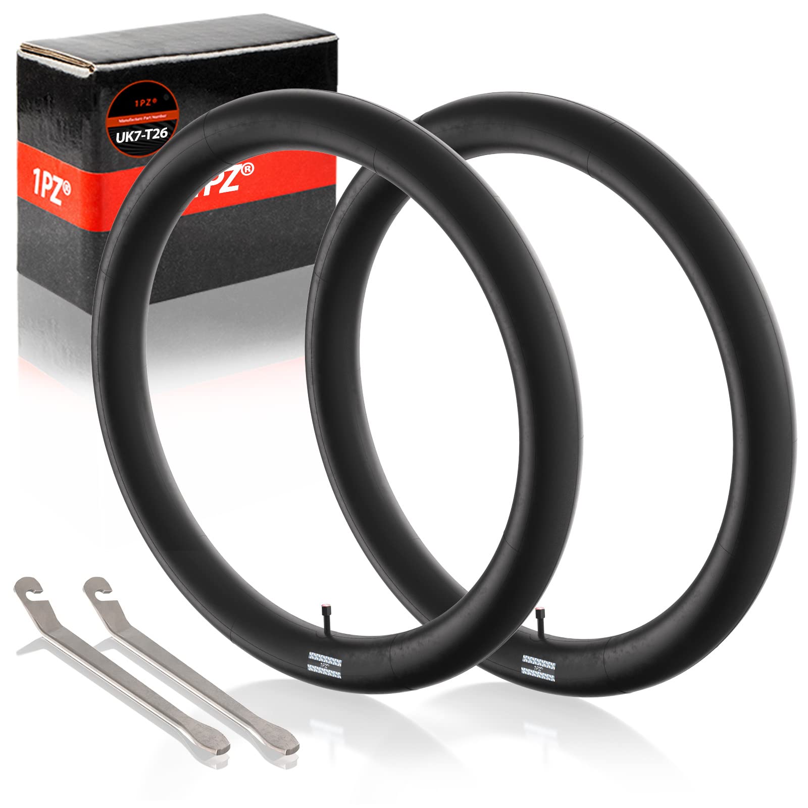 1PZ UK7-T26 2 Pack 26x4.0 Fat Bike Tyre Inner Tube Schrader Valve 32mm with 2 Levers for 26" Mountain Bike Electric Bike Compatible with 26x4.0 26x3.50 26x3.60 26x3.70 26x3.80 26x3.9 Fat Tire Tubes