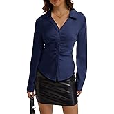 WUDODO Satin Silk Button Down Shirts for Women Long Sleeve Blouses