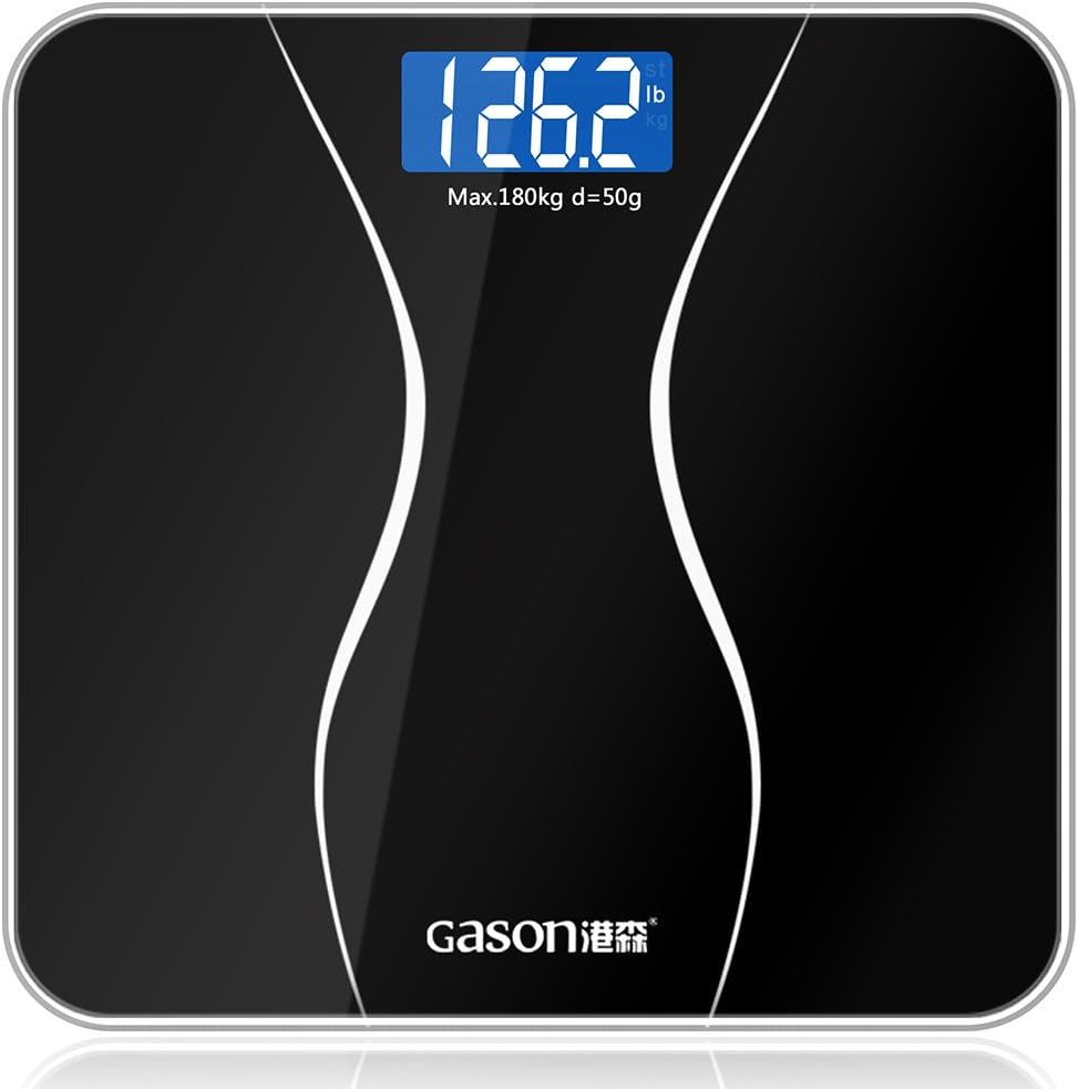 Gason A2 Accurate Digital Body Weight Bathroom Scale with LCD Backlight Display and Step-On Technology,Battery Included,3 Units,396 Pounds Scales,Black