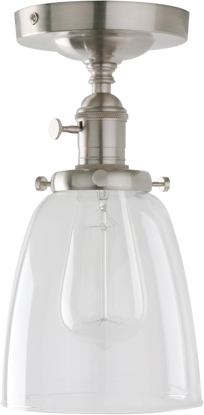 PathsOn Industrial Vintage Edison Pendant Light Clear Glass Shade Flush Mount Hanging Ceiling Lamp Lighting Fixture Chandelier for Loft Bar/Kitchen/Island/Living Room/Dining Room/Bedroom (Brushed)