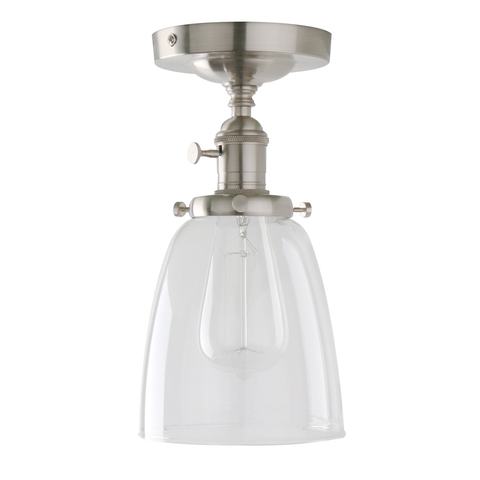 PathsOn Industrial Vintage Edison Pendant Light Clear Glass Shade Flush Mount Hanging Ceiling Lamp Lighting Fixture Chandelier for Loft Bar/Kitchen/Island/Living Room/Dining Room/Bedroom (Brushed)