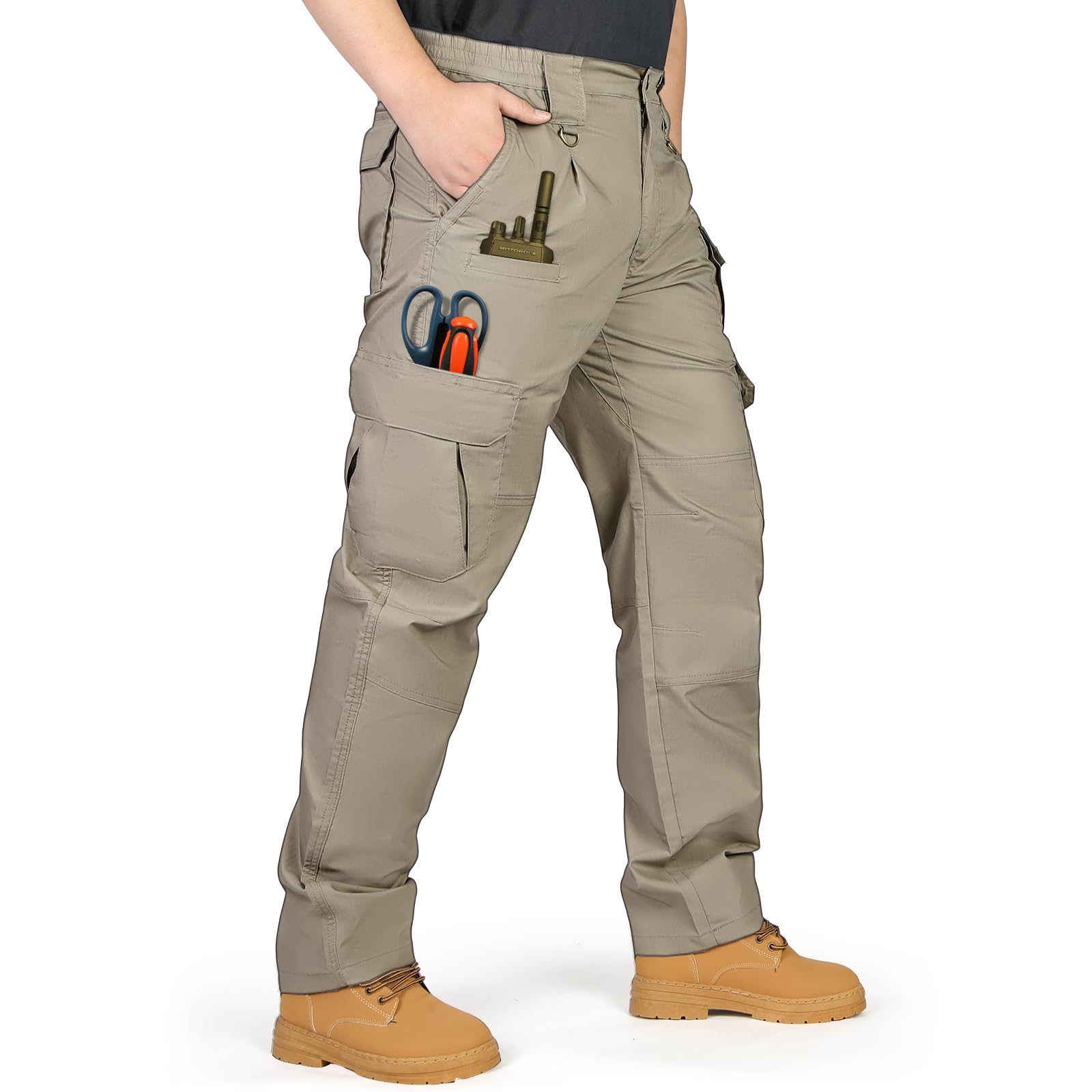 Photo 1 of IGOLUMON Men's StretchTactical Pants, Breathable Ripstop Cargo Pants, Outdoor Lightweight EDC Work Hiking Pants, Durable Casual Trousers Khaki