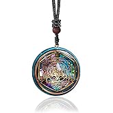 Da Piao Liang Sacred Geometry Orgone Pendant Necklace with Metatron's Cube & Mandala Design - SBB Copper Wire Energy Amulet, Black Adjustable 26-Inch Cord Chain for Spiritual Healing