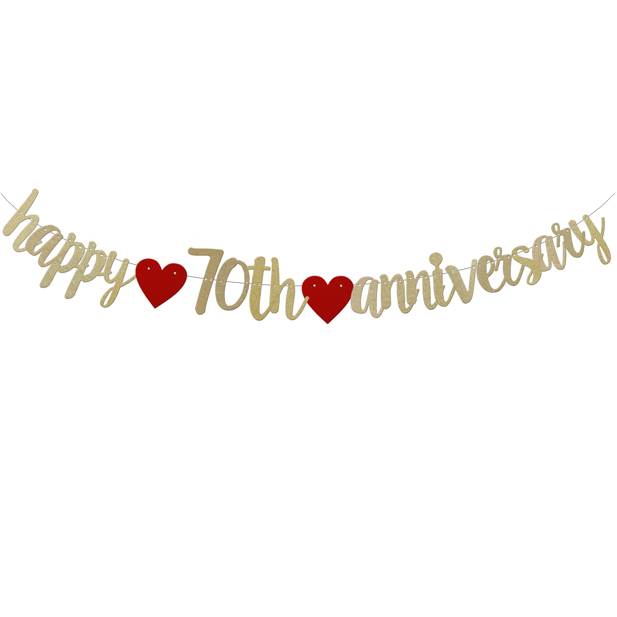 Photo 1 of Happy 70TH Anniversary Banner Sign Gold Paper Glitter Party Decorations for 70TH Wedding Anniversary Party Supplies Letters Gold Pre-Strung