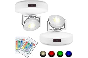 BIGMONAT Battery Operated Spotlight, Wireless LED Accent Lighting for Picture Painting, Color Changing Up Light with Remote and Timer for Artwork Dartboard Plant Tree, Brightness Dimmable, 2 Pack
