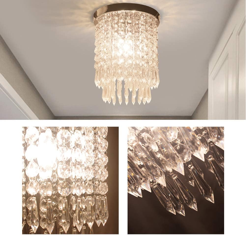 Crystal Chandelier Mini Chandeliers Ceiling Light Modern Chandelier Elegant Flush Mount Light Fixtures for Dining Room , Bedroom, Closet, Entryway, Foyer, Hallway, H11.02''x W8.66'',E12 Bulb Included: Home Improvement