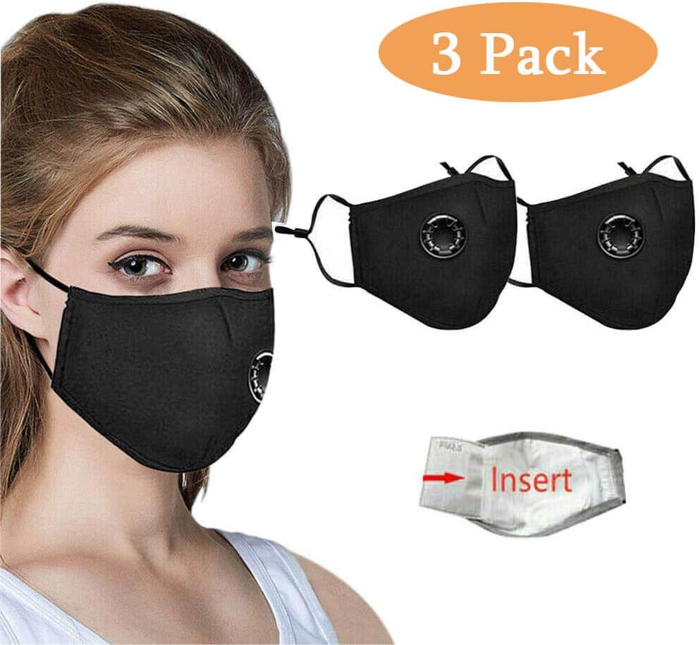 3 Pack Mouth Cover with Breathing – Washable Reusable Mouth Shield Black– Protection from Dust, Air Pollution
