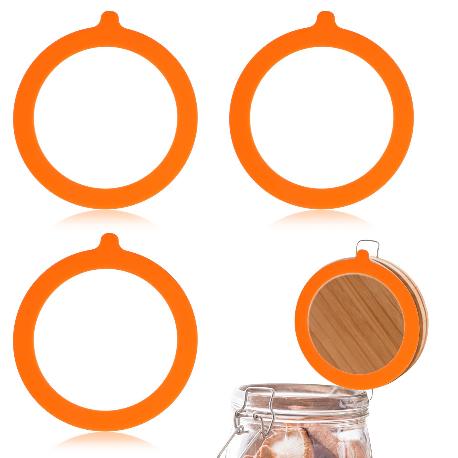 Photo 1 of 4 Pcs Rubber Seals for Glass Jars, Silicone Replacement Gasket, 4.5" Silicone Sealing Ring, Airtight Rubber Seals Rings for Mason Jar Lids (Orange)