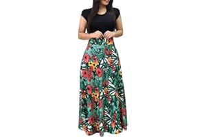 HIUARA 2023 Women Short Sleeves Dresses with Pockets Long Sun Dresses Summer Boho Casual Crewneck Beach Maxi Long Dress