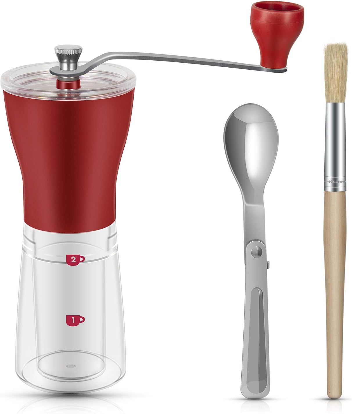 Hand Coffee Grinder with Ceramic Burr，Small Capacity Easy Taking Outside Camping or Travelling (Red)