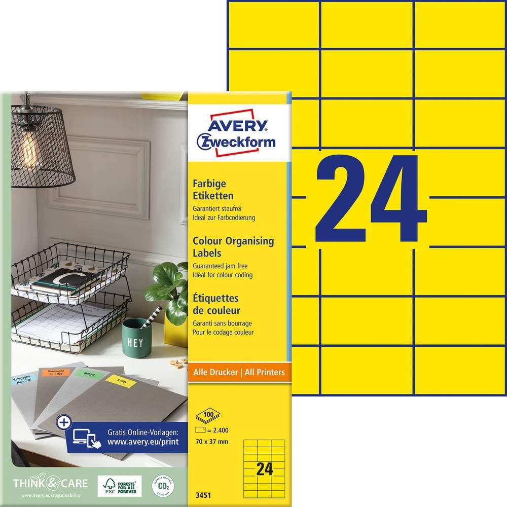 Avery Zweckform Universal Labels 70 x 37 mm for All A4 Printing Yellow