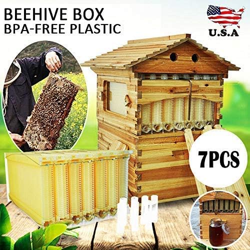 TOPRADE 7X Upgraded Free Flow Honey Hive Beehive Frames + Beekeeping Brood Cedarwood Box