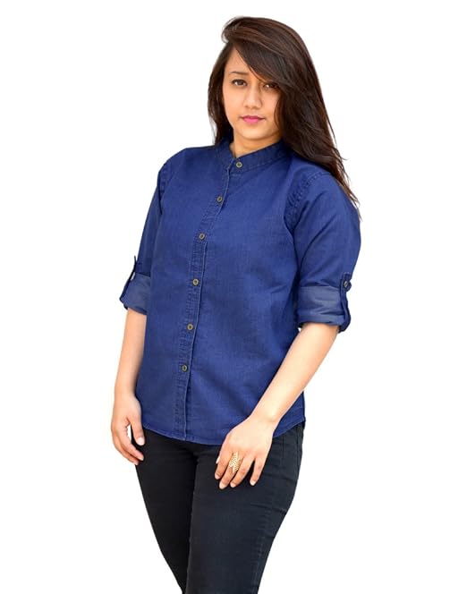 blue jean shirt with black pants