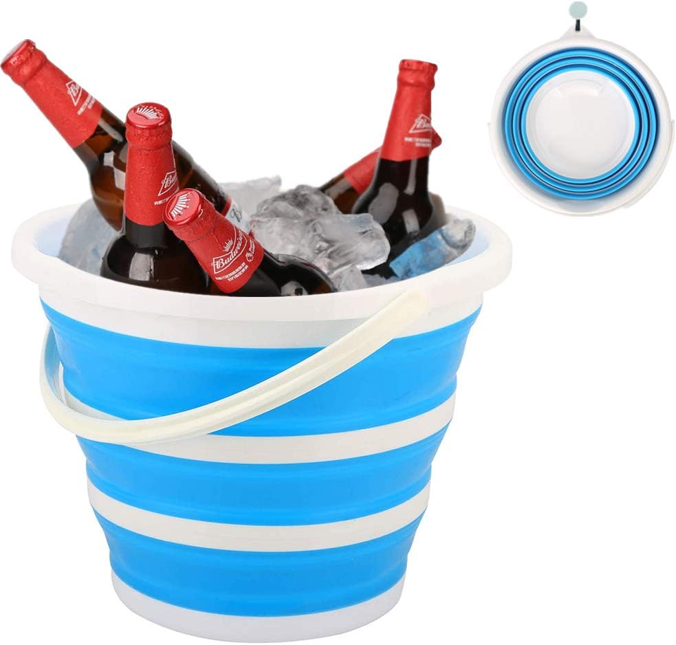 Fold Ice Bucket, Foldable Plastic Bucket for House Cleaning, Durable BPA Free Gardening Bucket for Hiking, Backpacking, Camping, 10L (2.6 Gallons)- Blue