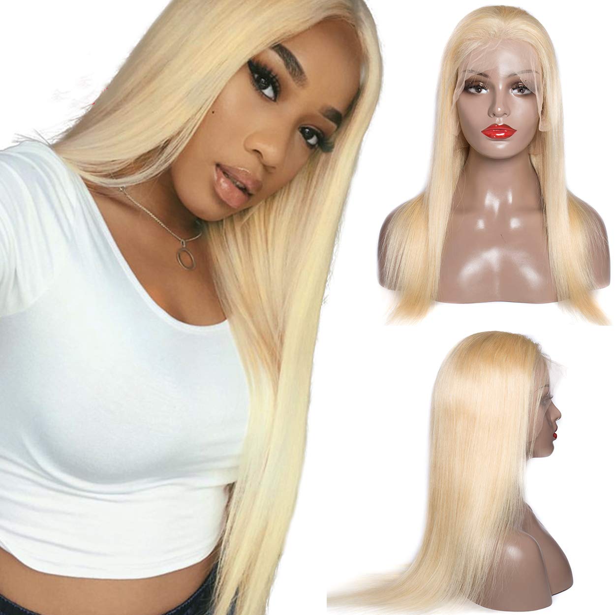 Kelissa Hair 100% Virgin Human Hair 613 Blonde Lace Front Wigs with Baby Hair for Black Women Silky Straight Glueless Swiss Frontal Lace Pre-plucked Hairline 150% Density