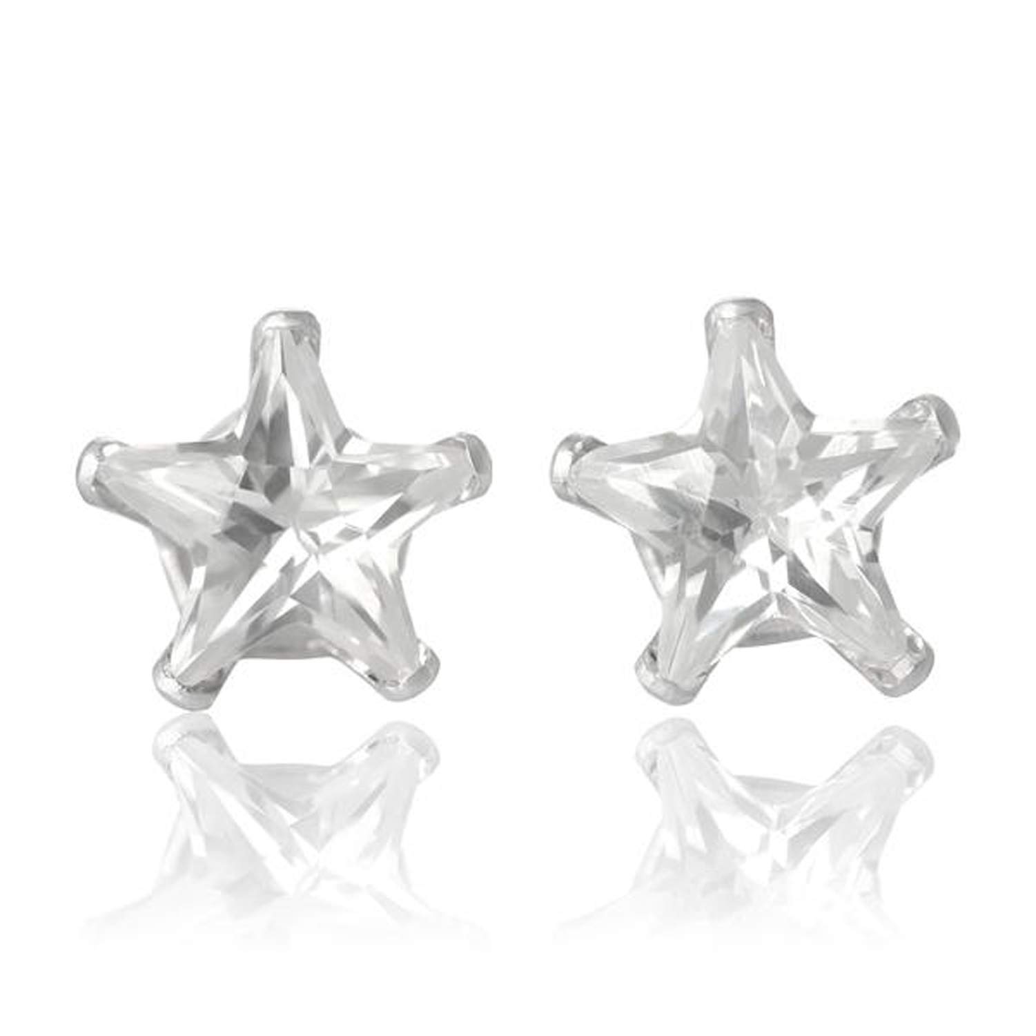 4MM Star Cut CZ Birthstone Stud Earrings/Ear Studs for Women - 925 Sterling Silver - Diamond White/Clear