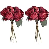 ICBOX 2 Bouquets Red Peonies Silk Flowers 14Heads Faux Peony Flowers Red Fake Peonies Flowers Artificial for Decorations for Wedding Bouquets Bridal Shower Decorations Home Office Party Decor