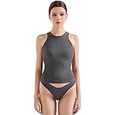 SUUKSESS Women Padded Cotton Ribbed Tank Tops Sleeveless High Neck Racerback Basic Tops(Dark Grey, S)