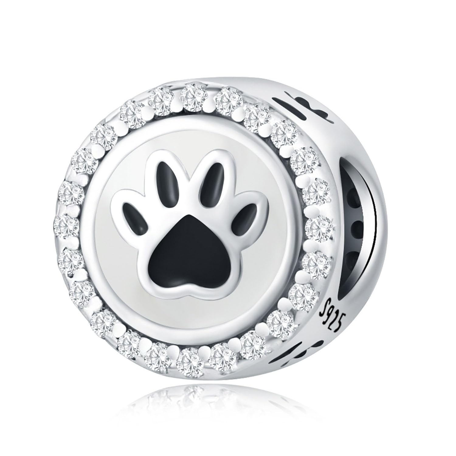 925 Sterling Silver Dog Paw Charm Animal Charm Pet Charm Birthday Charm Christmas Charm for Pandora Charm Bracelet (B)