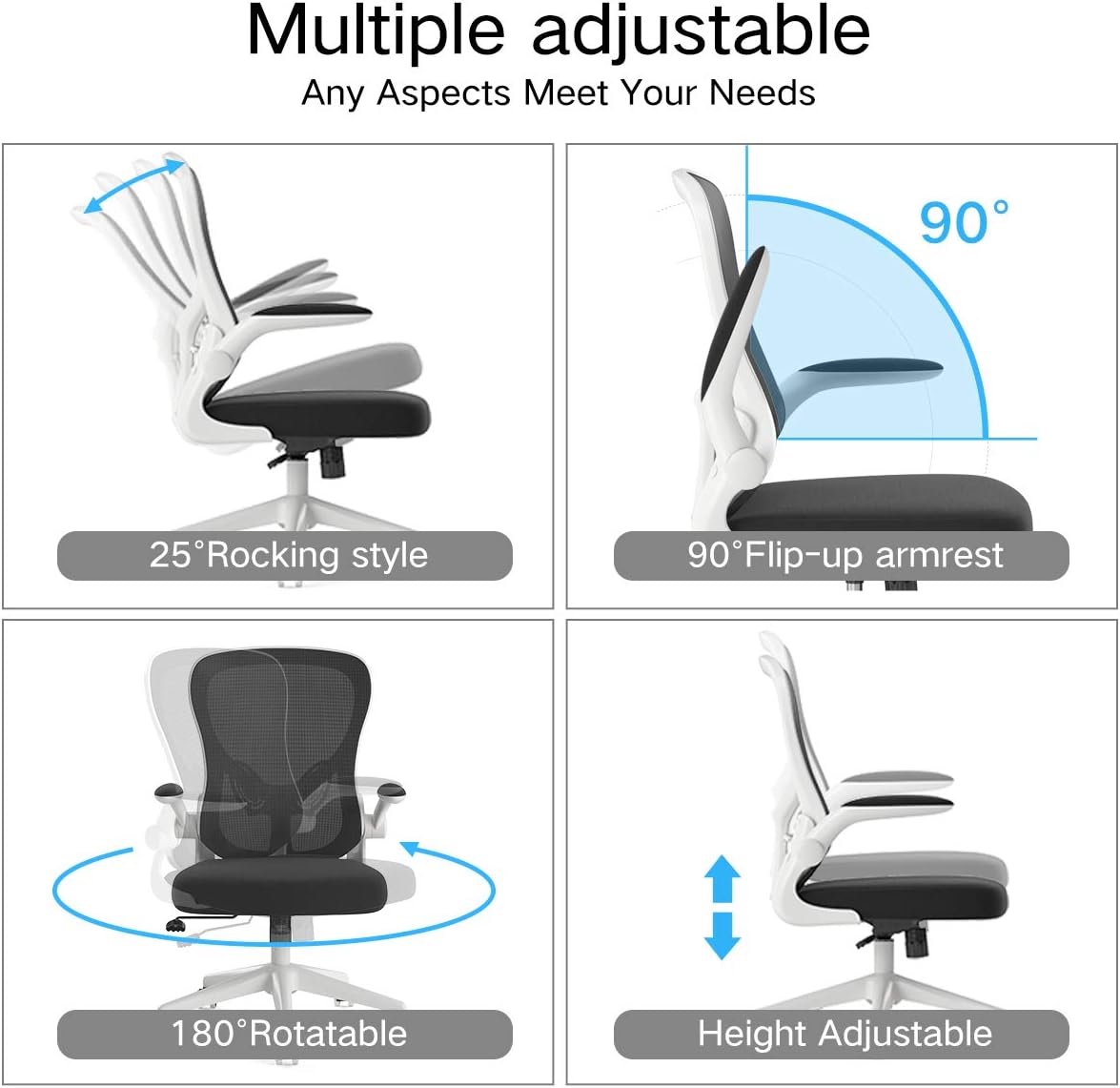Hbada Office Chair, Ergonomic Desk Chair, Computer Mesh Chair with Lumbar Support and Flip-up Arms, White : Office Products