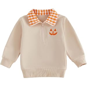 Bagilaanoe Toddler Baby Boy Halloween Outfit Long Sleeve Sweatshirt Polo Top Zipper-Up