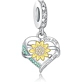 925 Sterling Silver Sunflower Charms Fit Pandora Charms Bracelet Forever In My Heart Fit Wife Mother's Day Christmas Birthday Gift