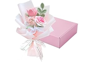 Emivery Crochet Flower Bouquet, Handmade Pink Rose Artificial Flowers Knitted Flower Bouquet with Gift Box Crochet Flower Arrangements for Birthday Graduation Home Decor