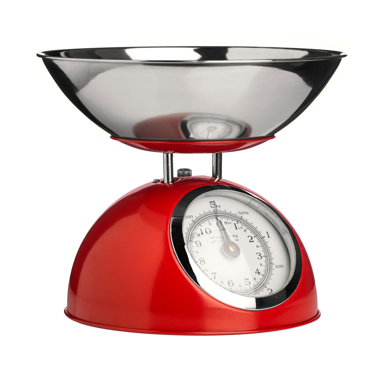 Premier Housewares Retro Kitchen Scales with Bowl Stainless Steel Food Cooking Scales 5kg Food Scales Weighing Kitchen Scale Bowl Red 21x24 x24
