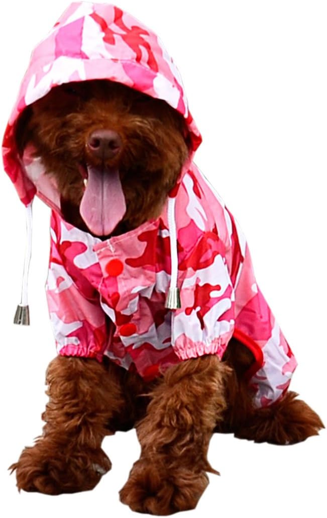Dog Raincoat Fashion Four-legged Hooded Pet Raincoat with a Hole under Belly-Fit for Small and Medium Dogs