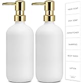 GMISUN White Soap Dispenser, 2 Pack Glass Hand Soap Dispensers Bathroom with Gold Pump, 17 Fl Oz Dish Soap Dispenser Set for Kitchen, Refillable Modern Liquid Soap and Lotion Dispensers Bottle