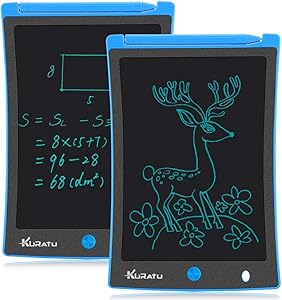 KURATU LCD Writing Tablet 2 Pack 8.5 Inch Electronic Drawing Pads , Portable Reusable Erasable Ewriter Elder Message Board, Digital Handwriting Pad Doodle Board for School, Fridge or Office,(Blue)