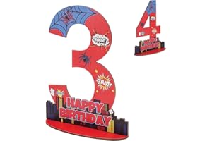 SAVITA Spider 3rd Birthday Decorations, Wooden Table Centerpieces Spider Number 3 Sign Table Toppers Happy Birthday Decor for