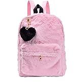 Nite closet Pink Backpack Purse for Women Fluffy Fleece Bags Faux Fur Heart (Pink)