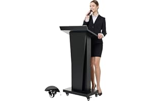 BERPET Podium Stand with 4 Locking Wheels, Lecterns & Podiums for Church School Office Conference Home, Heavy Duty Metal, Lar