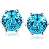RANDES 925 Sterling Silver Birthstone Earrings for Women Small Stud Earrings Round/Princess Cut Gemstone Earrings Birthstone Jewelry