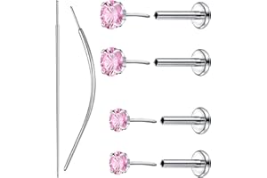 QWALIT 16g 18g 20g Titanium Earrings for Women Implant Grade Flat Back Earring Stud Threadless Hypoallergenic Silver Cartilag