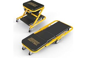 YELLOW JACKET Garage Creeper Seat, 2-in-1 Creepers Automotive, Mechanic Creeper, Foldable Z Garage Creeper with 6 PCS Wheels,