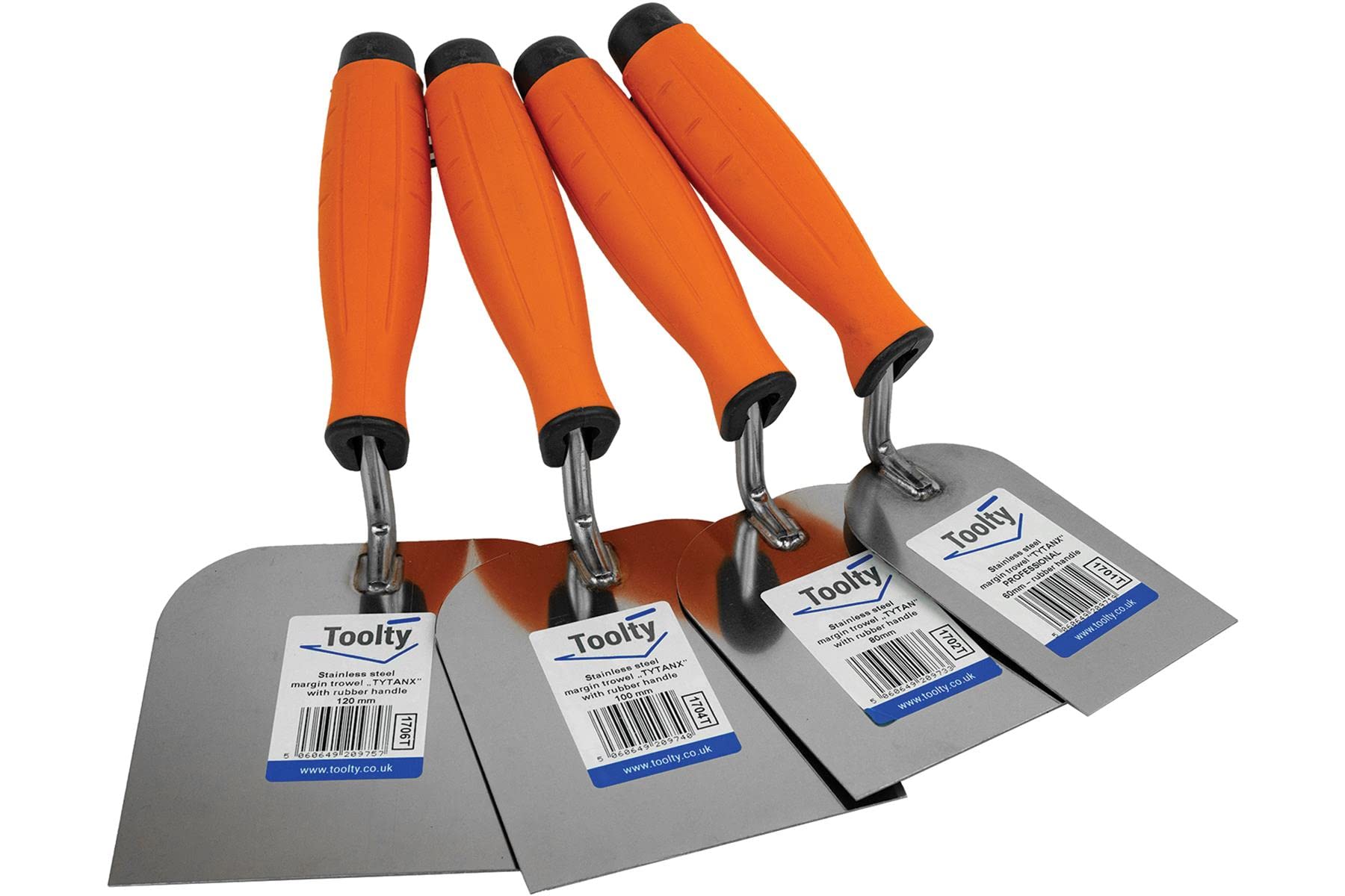 Toolty Stainless Steel Margin Trowel, Wall Putty Trowel, Plastering Trowel, Finishing Trowel - Set 60, 80, 100, 120mm - for Brickwork and Plastering - Rubber Handle, DIY - TLTY-S026