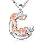 ROMANTICWORK Teddy Bear Necklace 925 Sterling Silver Fox/Axolotl Pendant Animal Jewelry Birthday Christmas Gifts for Women Daughter