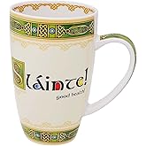 GaelSong Ceramic Slainte Mug Irish Good Health Design Green Elements Coffee Tea Drinks Kitchenware Present Housewarming Gift 14 Oz