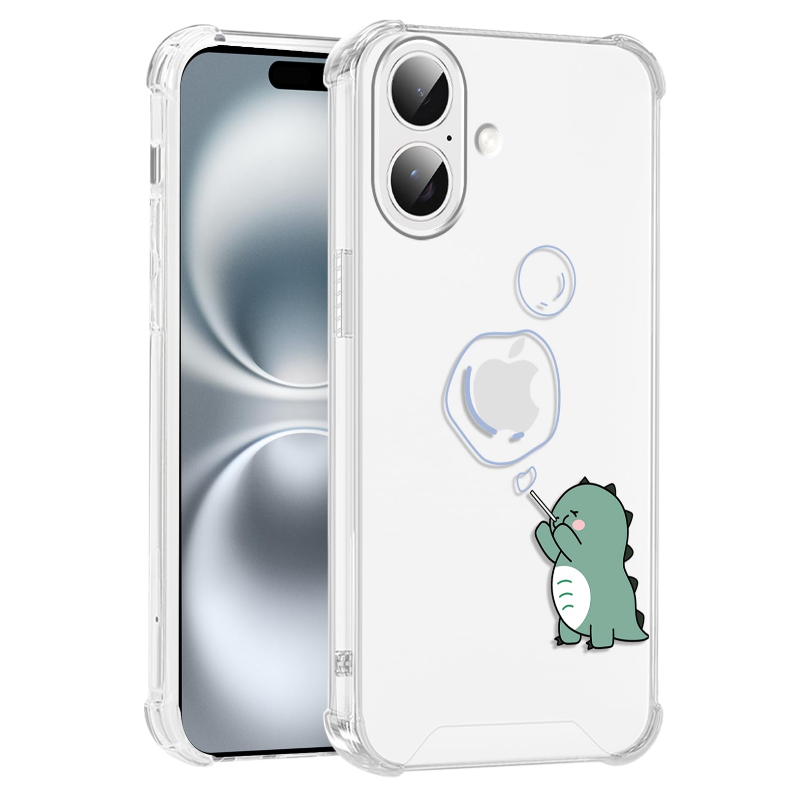 Zrutru Cute Dinosaur Clear Phone Case for iPhone 16 Plus 6.7",Kawaii Cartoon Animal Cases Funny Aesthetic Cover for Women Girls,Soft Four Corners Shockproof Protective Funda for iPhone 16 Plus