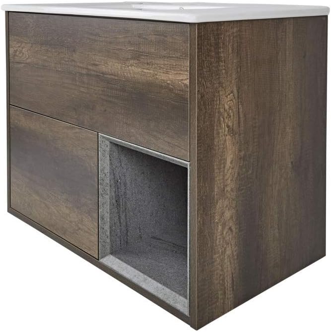 MilanoBexley Dark Oak 810mm Bathroom Vanity Unit Inset Basin