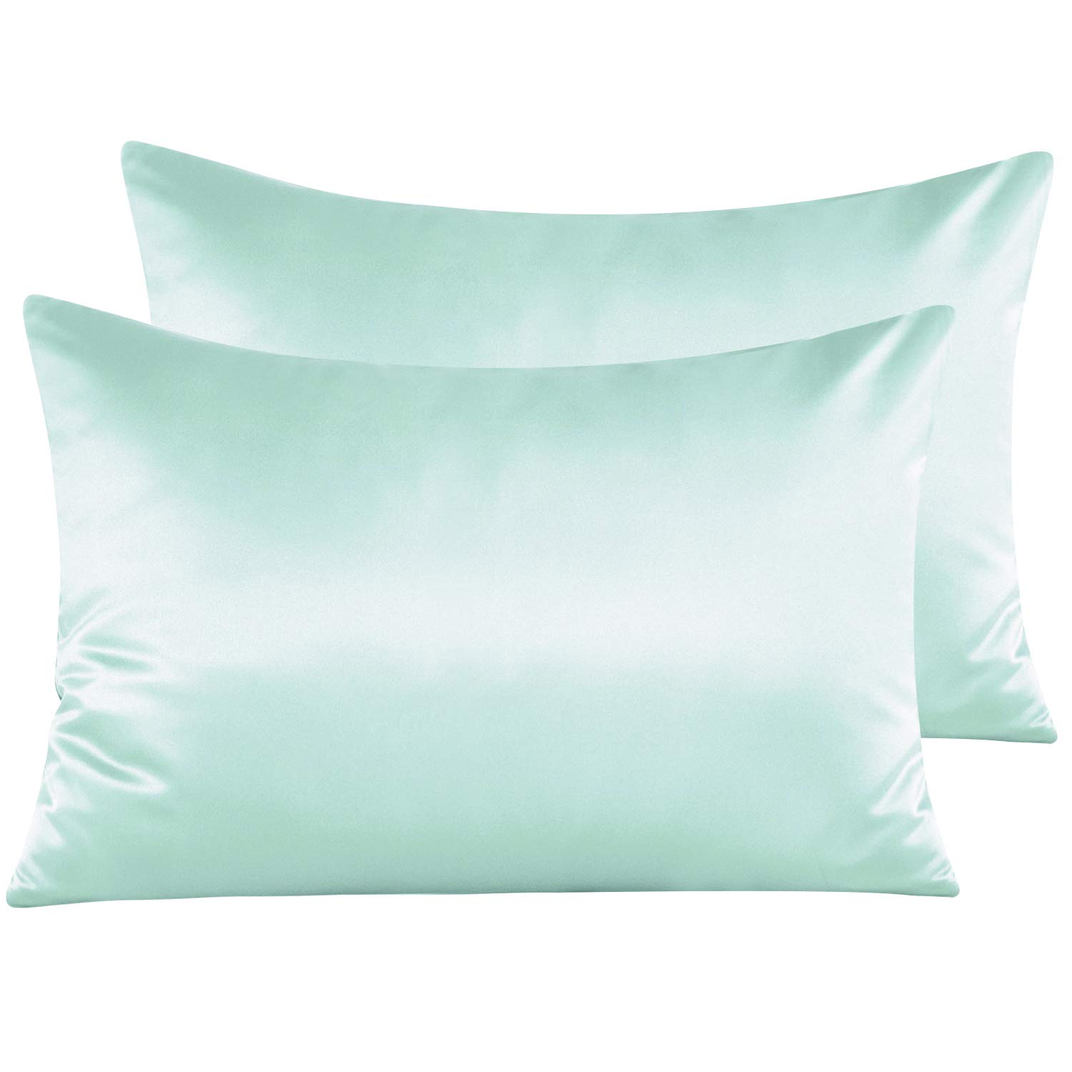 NTBAY 2 Pack Zippered Satin Pillow Cases for Hair and Skin, Luxury Standard Hidden Zipper Pillowcases Set of 2, 50x75 cm, Cyan