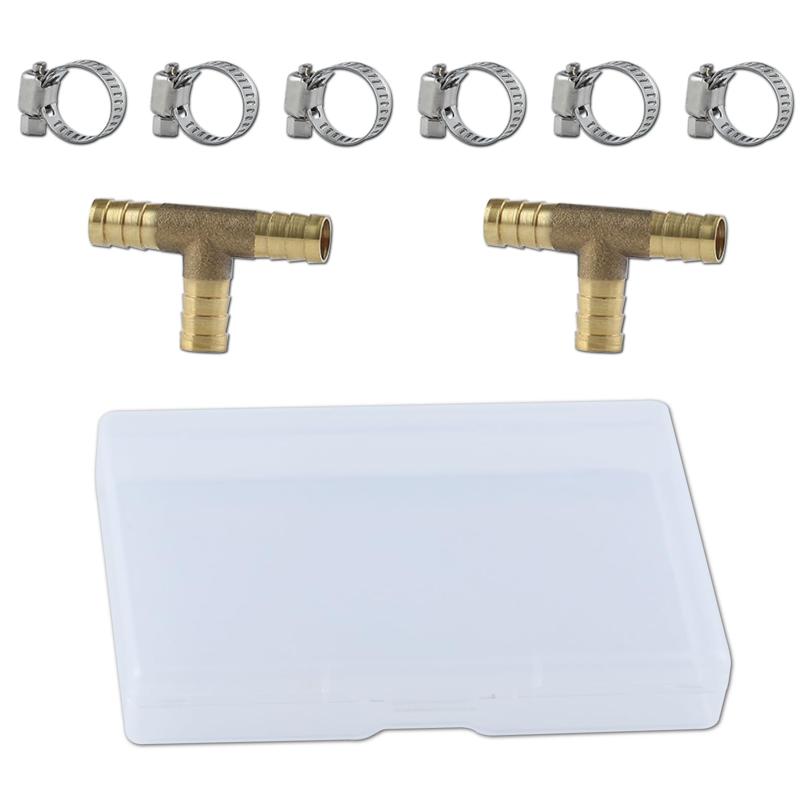 GOLD DEER 2PS 3/8" Brass Barb Tee Fittings ID Hose Pipe Fitting T-Shaped 3 Ways Hose Barb Reducer 3 Way Union Intersection Fitting Barbed Tee Connector with 6 PCS Hose Clamp for Oil Water Air
