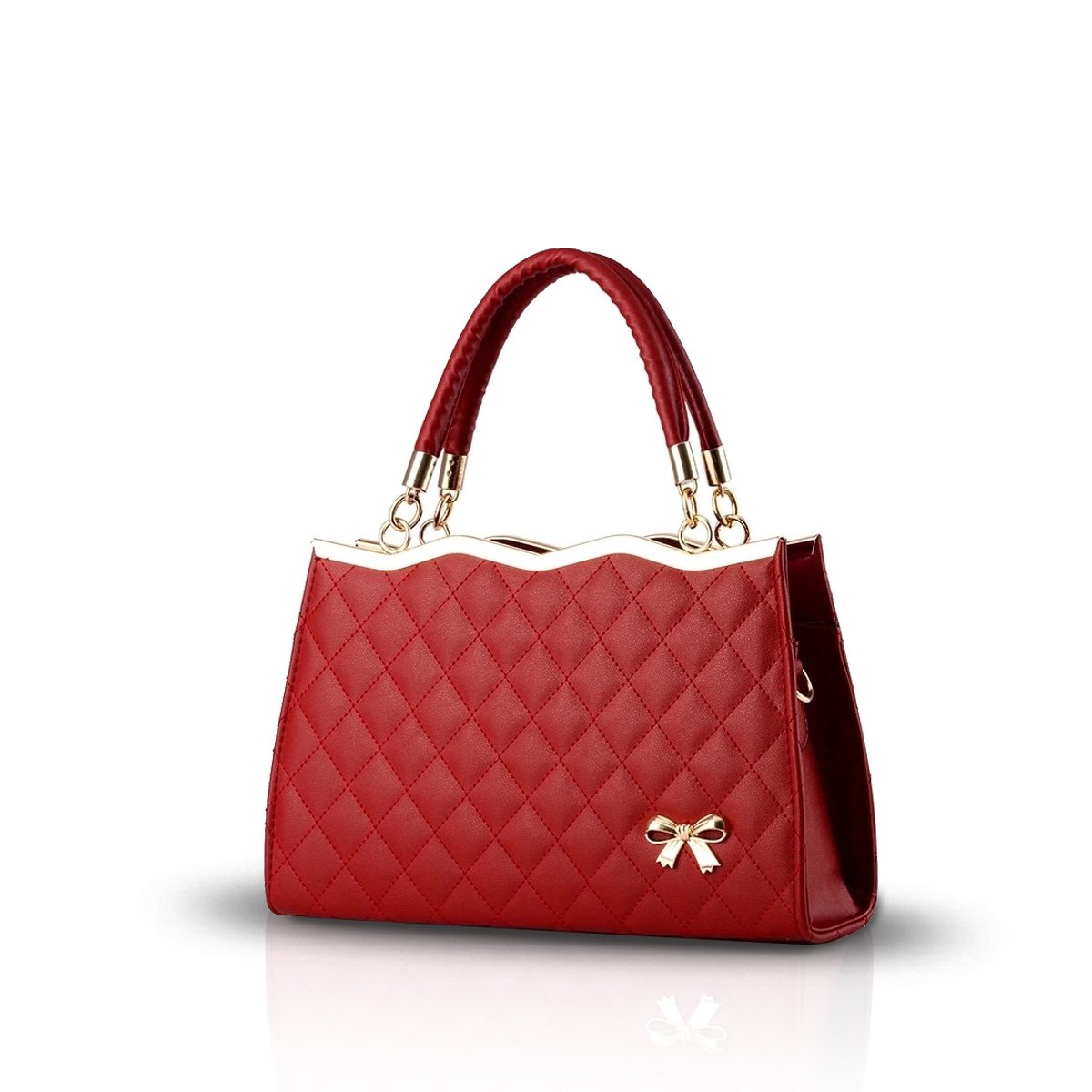 Nicole&Doris New Women/Ladies Handbag Shoulder Crossbody Bag Soft Surface PU Leather Diamond Lattice Wine red