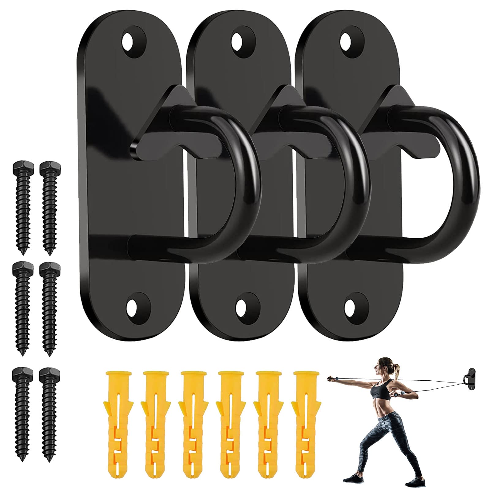 Set of 3 Door Anchor for Gym Resistance Band, Heavy Mini Wall Hook, Mounted Anchor for Suspension Trainer Band, Strength Training, Physical Therapy, Home Gym